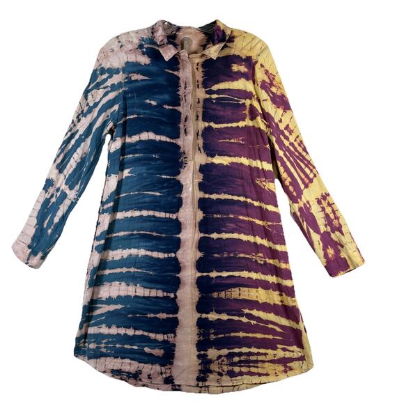 Mono B Dresses & Skirts - Mono B Tunic Shirt Dress Women's Size L Pink Brown & Blue Tie Dye Knee Length